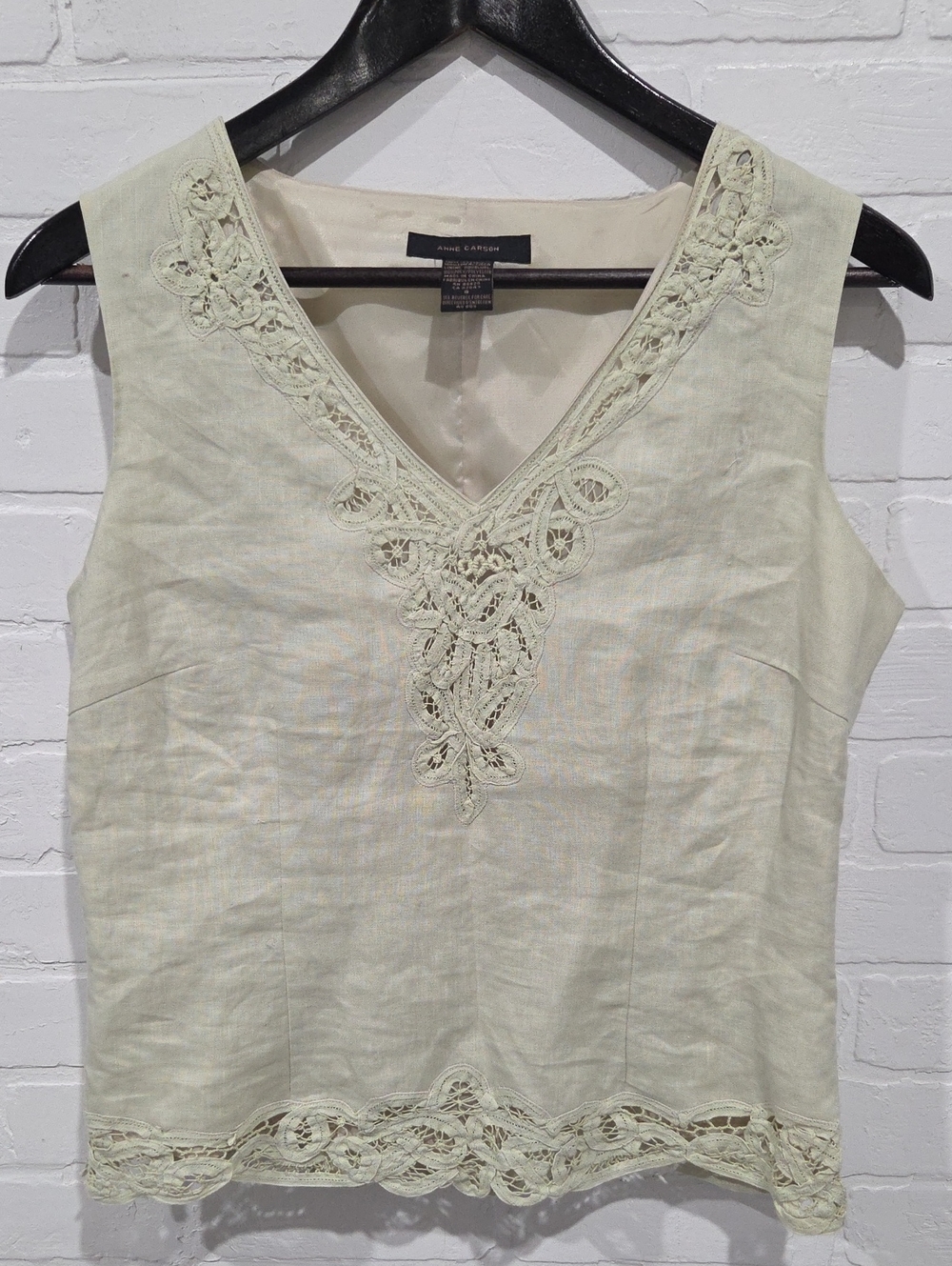 Anne Carson Linen Sleeveless Lace Trim Blouse